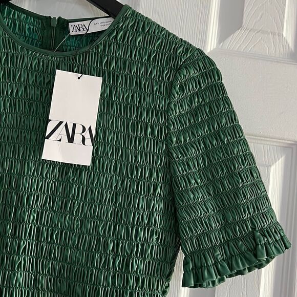 Zara Ruched Faux Leather Holiday Top in Green - Picture 13 of 16